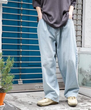 WEGO 【ユニセックス着用ITEM/ウエストゴム/SMLサイズ展開】デニムルーズテーパードパンツ デニム淡色