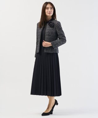 J.PRESS LADIES S ノルディス2wayジョーゼット プリーツ ワンピース ネイビー系