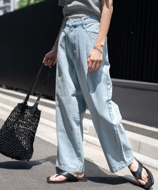 WEGO 【ユニセックス着用ITEM/ウエストゴム/SMLサイズ展開】デニムルーズテーパードパンツ デニム淡色