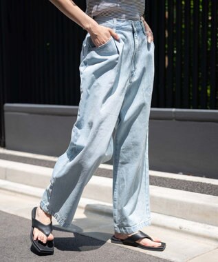 WEGO 【ユニセックス着用ITEM/ウエストゴム/SMLサイズ展開】デニムルーズテーパードパンツ デニム淡色