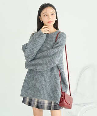 earth music&ecology ふわふわＭＩＸヤーンチュニック Charcoal Gray