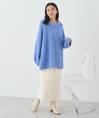 earth music&ecology ふわふわＭＩＸヤーンチュニック Blue