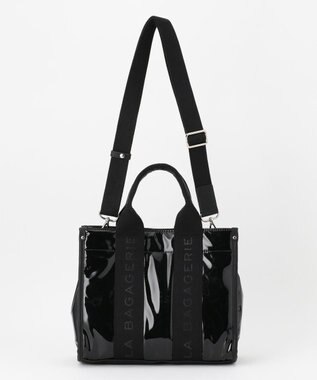 LA BAGAGERIE ソフトエナメル　ロゴテープ2WAYトートバッグ　Mサイズ ブラック