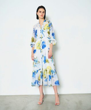 【美品】グレースクラス　ボタニカル　シャツワンピース　プリーツ　花柄　総柄 美品】グレースクラス ボタニカル シャツワンピース プリーツ 花