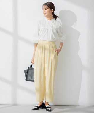組曲 【洗える】ギャザーライトデシン パンツ ロング丈 イエロー系
