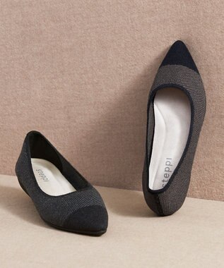 steppi 【洗える】起毛 ポインテッドパンプス ブラウン×ブラック