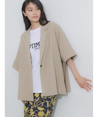Te chichi 麻調ハーフスリーブジャケット ベージュ