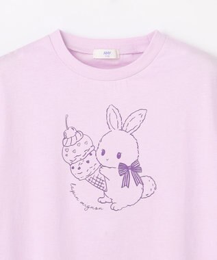 ANY KIDS 【綿100%/接触冷感】ひんやり オーバーサイズ アニマルTシャツ ラベンダー×ウサギ