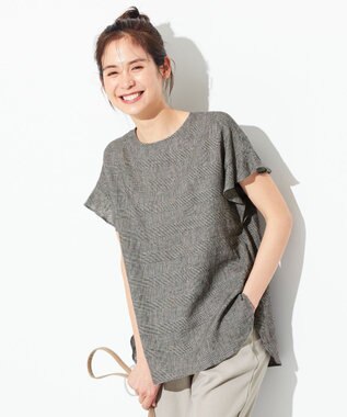 ANY 【洗える】ライトリネンクロスフレアスリーブ ブラウス グレンチェック