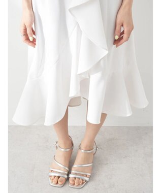 earth music&ecology アシメペプラムフレアバックレースミディ丈スカート White