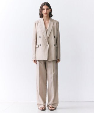 BEIGE， ERYTH / リネンストライプダブルジャケット Flax × Bordeaux