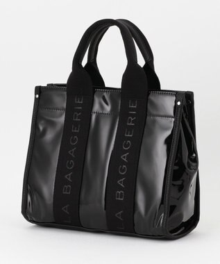 LA BAGAGERIE ソフトエナメル　ロゴテープ2WAYトートバッグ　Mサイズ ブラック