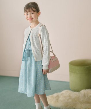 組曲 KIDS 【150-160㎝】フラワーパッチワークワンピース サックスブルー系