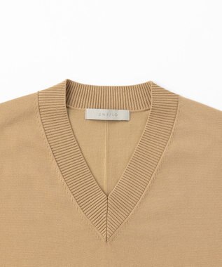 UNFILO 【洗える/抗菌防臭】マイビューティーニット Vネックワンピース キャメル