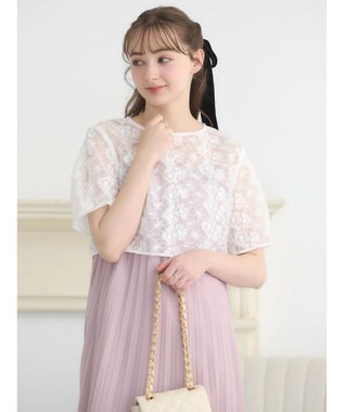 earth music&ecology ＳＥＴ２点　オーガンジー刺繍＋プリーツワンピース Pink