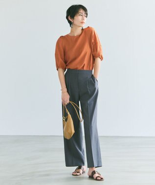 ICB 【洗える】 LinenLikeOx ワイドストレートパンツ グレー系