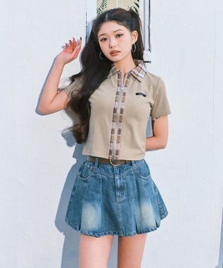 WEGO ベルト付きウォッシュドデニムミニスカパン