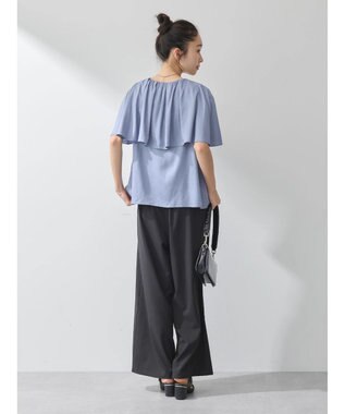 earth music&ecology ケープカラーブラウス Grayish Blue