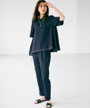 ICB 【接触冷感・UVケア・速乾・洗える】FluidBackSatin ドロストパンツ ネイビー系