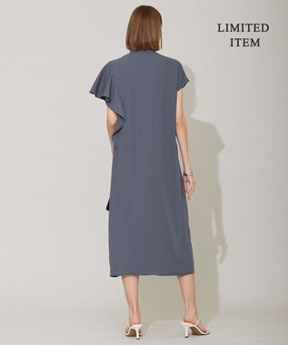 ICB 【接触冷感・UVケア・防シワ・洗える】エステルダブルクロス ラッフルスリーブワンピース グレー系