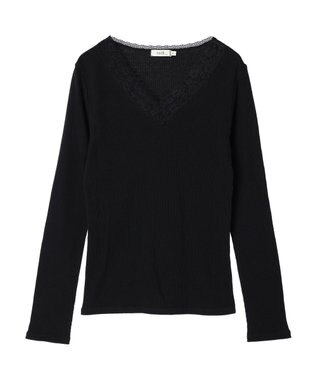 earth music&ecology レースＶネックテレコインナー Black