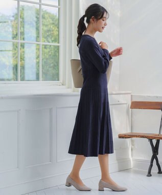 Tiaclasse 【洗える】くるみ釦ニットワンピース チャコールグレー