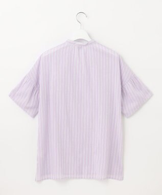 J.PRESS LADIES 【洗える】綿キュプラコードストライプ キーネック ブラウス ふじ色系1