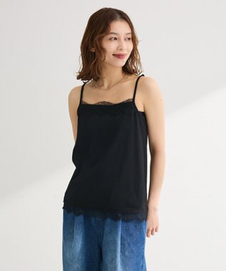 Green Parks ヒゲレーススクエアキャミソール Black