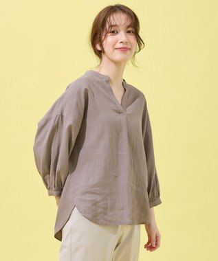 ANY 【手洗い可能】ヨーロピアンリネンスキッパーネックブラウス モカ