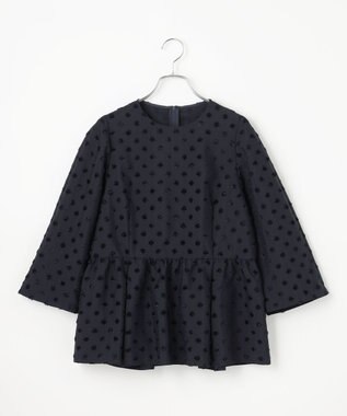 #Newans 【洗濯機可】ジャガ―ドドットペプラムブラウス ネイビー