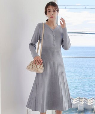Tiaclasse 【洗える】くるみ釦ニットワンピース サックス