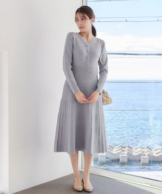 Tiaclasse 【洗える】くるみ釦ニットワンピース サックス