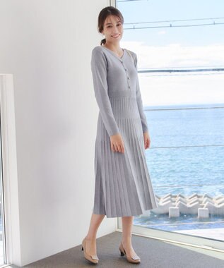 Tiaclasse 【洗える】くるみ釦ニットワンピース サックス