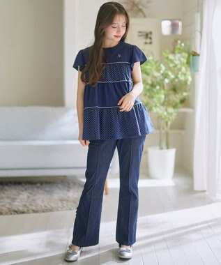 組曲 KIDS 【150-160㎝】 ドットティアードチュニック ネイビー