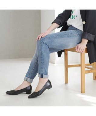 Pointer 日本製 本革美脚ローヒールパンプス ブラック