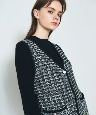 GRACE CONTINENTAL バイカラージャガードニットワンピース ブラック