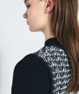 GRACE CONTINENTAL バイカラージャガードニットワンピース ブラック