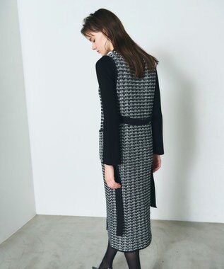 GRACE CONTINENTAL バイカラージャガードニットワンピース ブラック