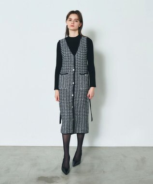 GRACE CONTINENTAL バイカラージャガードニットワンピース ブラック