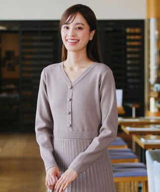 Tiaclasse 【洗える】くるみ釦ニットワンピース モカ