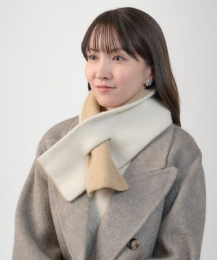 MOONBAT MACKINTOSH PHILOSOPHY(マッキントッシュ フィロソフィー）【ギフトBOX付】ウール100％ リバーシブル ニット マフラー ユニセックス 日本製 ベージュ