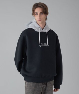 WEGO 【ユニセックス着用ITEM/MLサイズ展開】ワンポイントバイカラープルパーカー ブラック中濃色