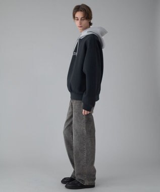 WEGO 【ユニセックス着用ITEM/MLサイズ展開】ワンポイントバイカラープルパーカー ブラック中濃色