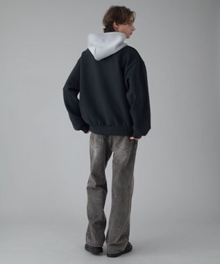 WEGO 【ユニセックス着用ITEM/MLサイズ展開】ワンポイントバイカラープルパーカー ブラック中濃色