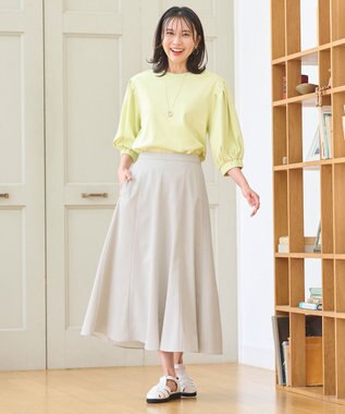 ANY リネンライクオックス フレアスカート サンドベージュ