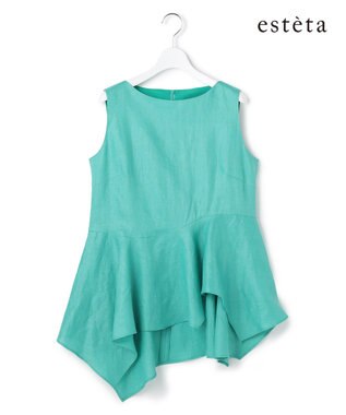 23区 【エステータ】チンツリネン ペプラム ブラウス ターコイズブルー系