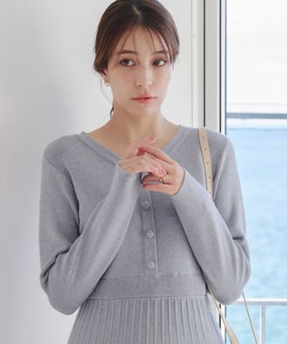 Tiaclasse 【洗える】くるみ釦ニットワンピース サックス