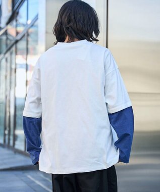 WEGO フェイクレイヤードグラフィックT（LS） ブルーボーダー