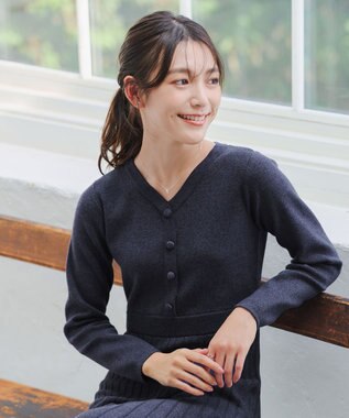 Tiaclasse 【洗える】くるみ釦ニットワンピース ネイビー