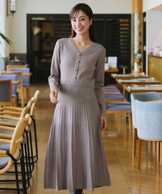 Tiaclasse 【洗える】くるみ釦ニットワンピース モカ